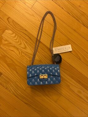 Emperia Blue Quilted Jelly Crossbody with Chain Strap